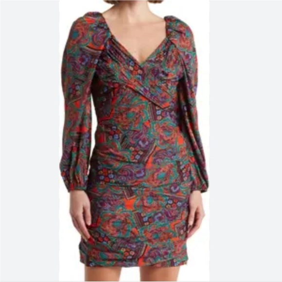 VERONICA BEARD Bellino Dress Flame Red Paisley Long Sleeve Silk Blend Sz 4 NEW - Picture 10 of 10